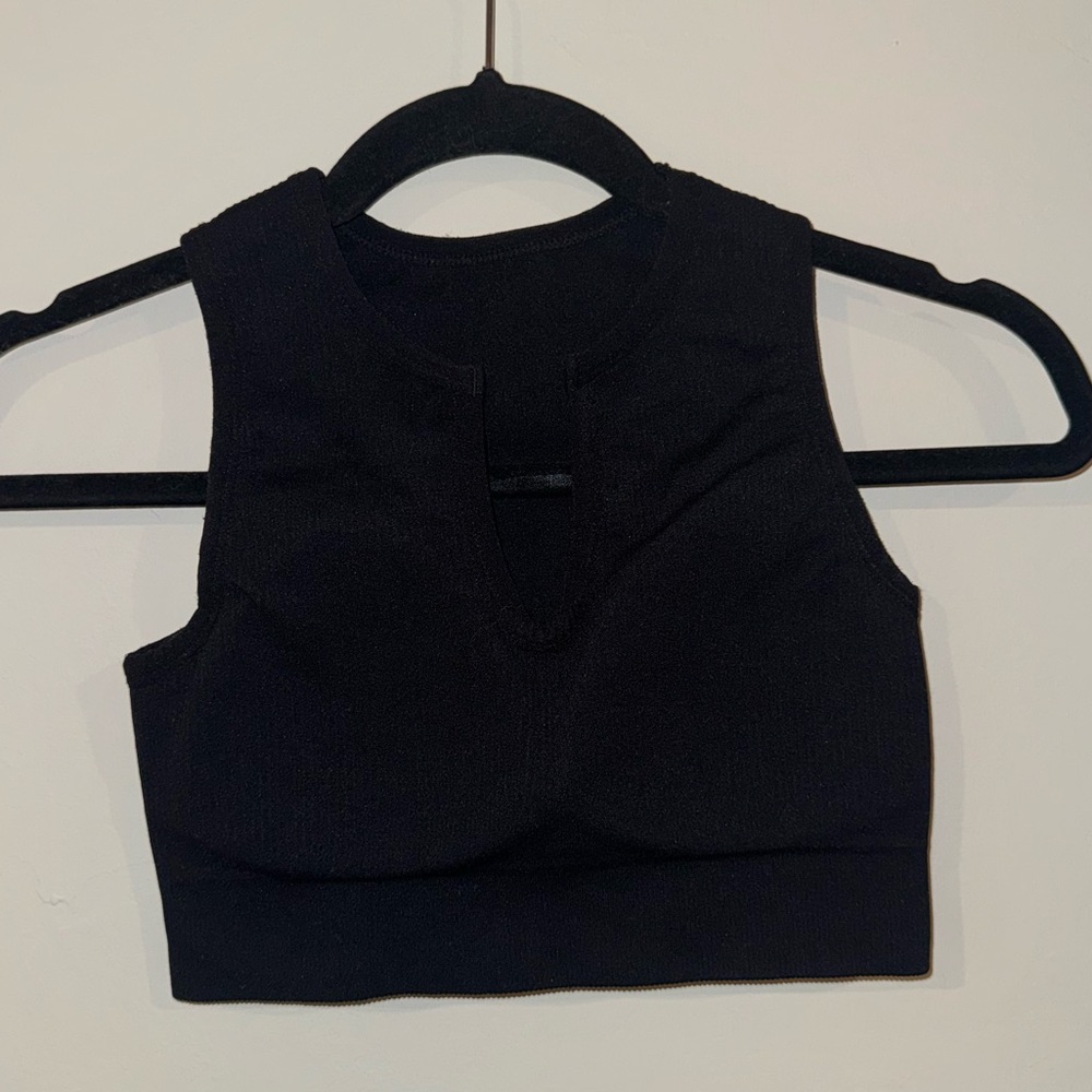 Black Ribbed Seamless Crop Top